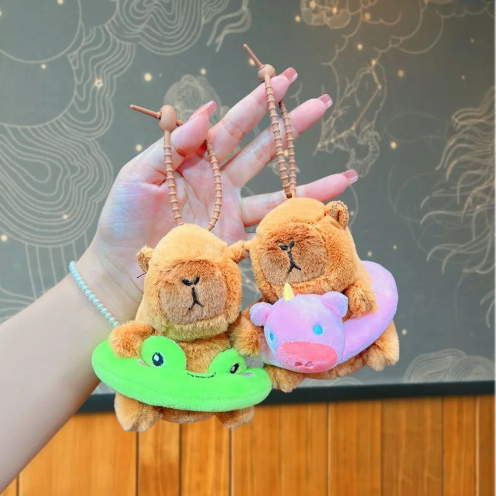 Cute Cartoon Plush Capybara Keychain Guinea Pig with Swim Ring Fluffty Animal Doll Soft Stuffed Animals Bag Pendant Gift