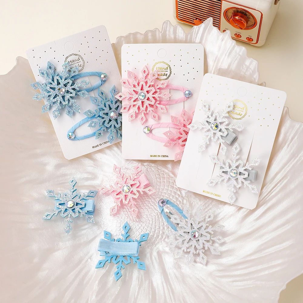 

2PCS New Princess Snowflake Hair Clips for Girls Christmas Lovely Children Hairpins Headwear Hairgrip Barrette Hair Accessories