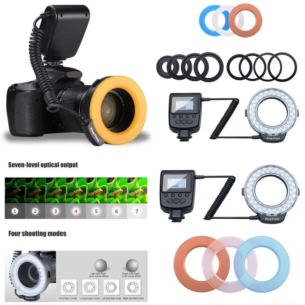 

E56B Кольца естественного света Вспышка для DSLR 7 Регулируемый уровень яркости Контроллер ЖК-дисплея и универсальная камера