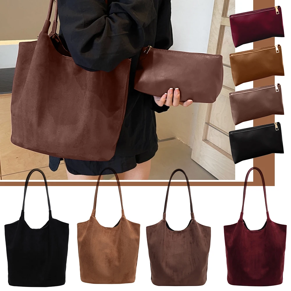 Shoulder Bag Faux Suede for Women Slouchy Solid Top-handle Bag Magnetic Closure Hobo Bag for Work Travel