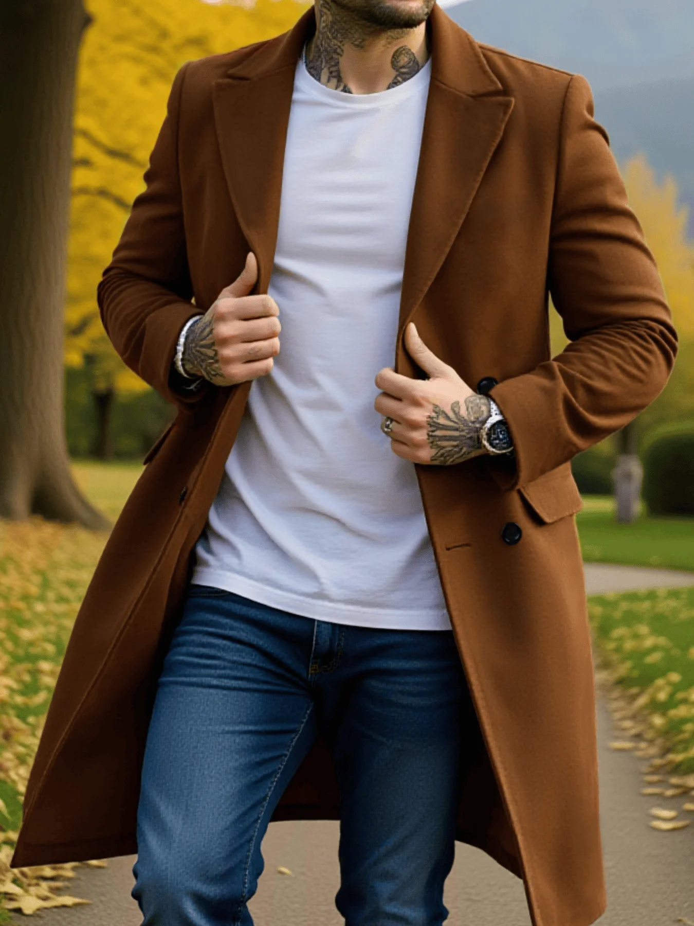 

Style Meets Function! Men's Water-Resistant Windbreaker Jacket: Double-Breasted, Solid Colors, Outdoor & Travel with Overcoat
