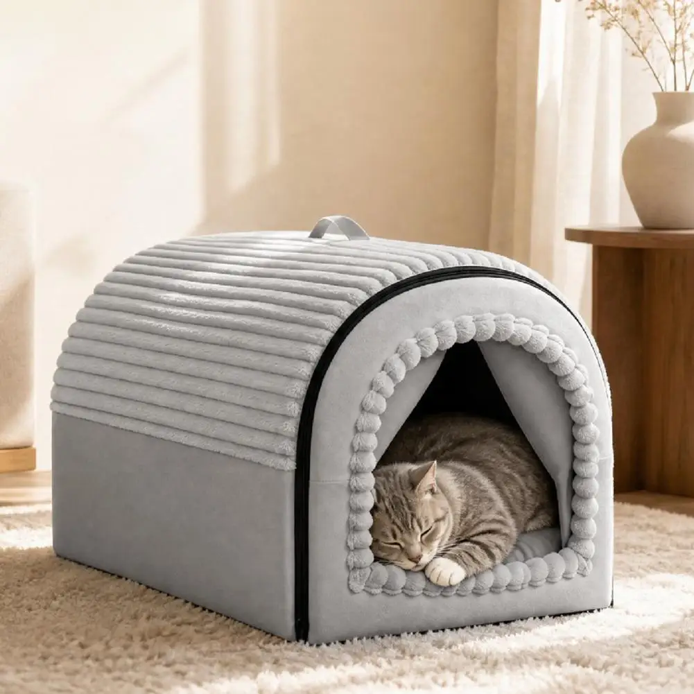 Winter Enclosed Pet Bed Thickened Portable Dog House & Cat Tent with Washable Bedding Needed Bed for Small Medium Large Dogs - view 4