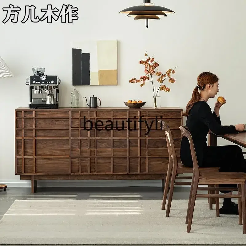 

S7486teae North American black walnut dining side cabinet, Nordic wabi style, medieval living room storage cabinet, entrance cab