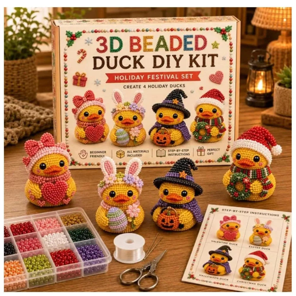Tiny Beads 3D Beaded Duck Kit Animal Shape Cute Design Handmade Bead Art Kit Creative Craft DIY Bead Craft Kit Creative Activity