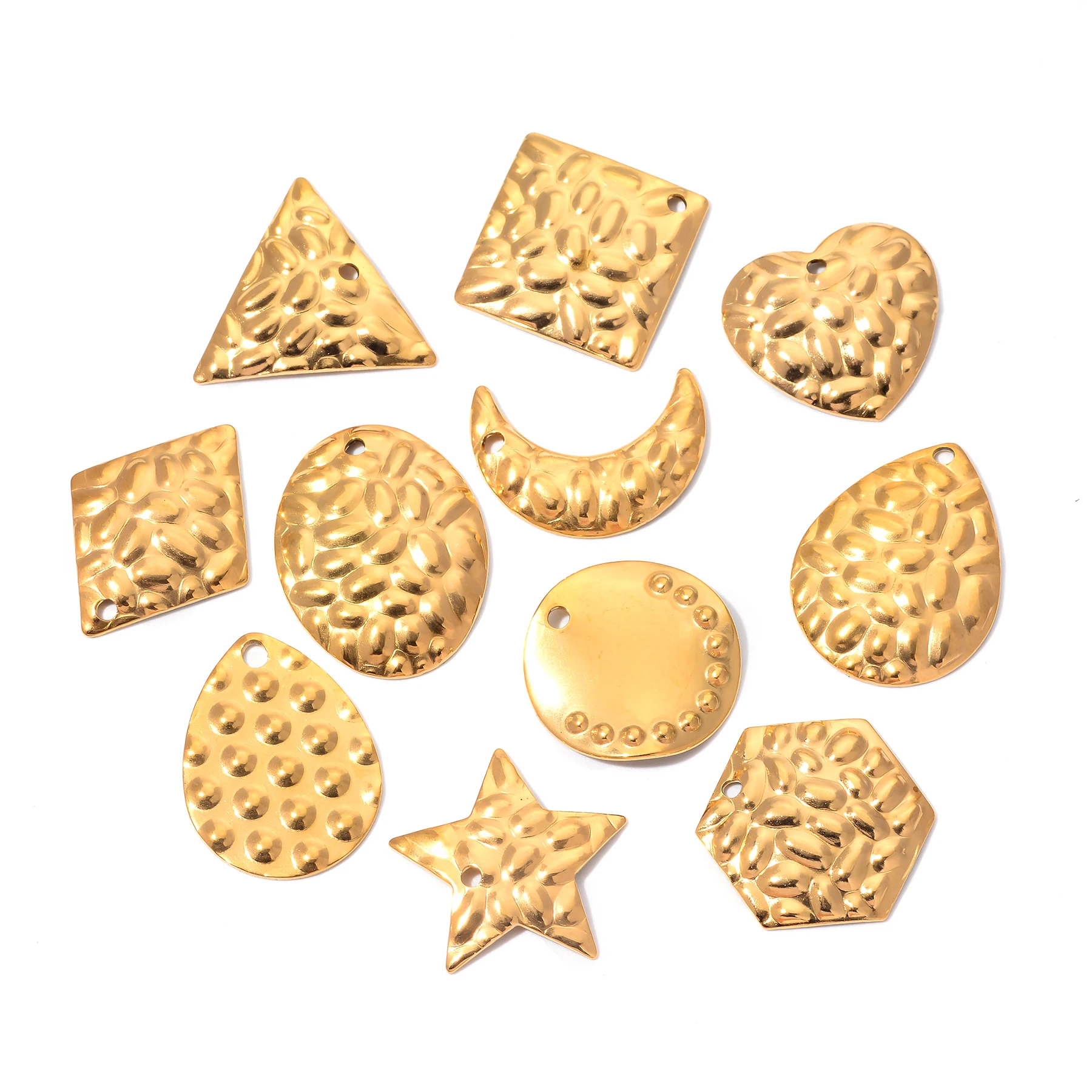 20 Stück Edelstahl-Charms mit Herz-, Rund- und Sternmuster für DIY-Schmuckherstellung, Halsketten, Armbänder, Ohrringe, Teile und Zubehör – Detail 2