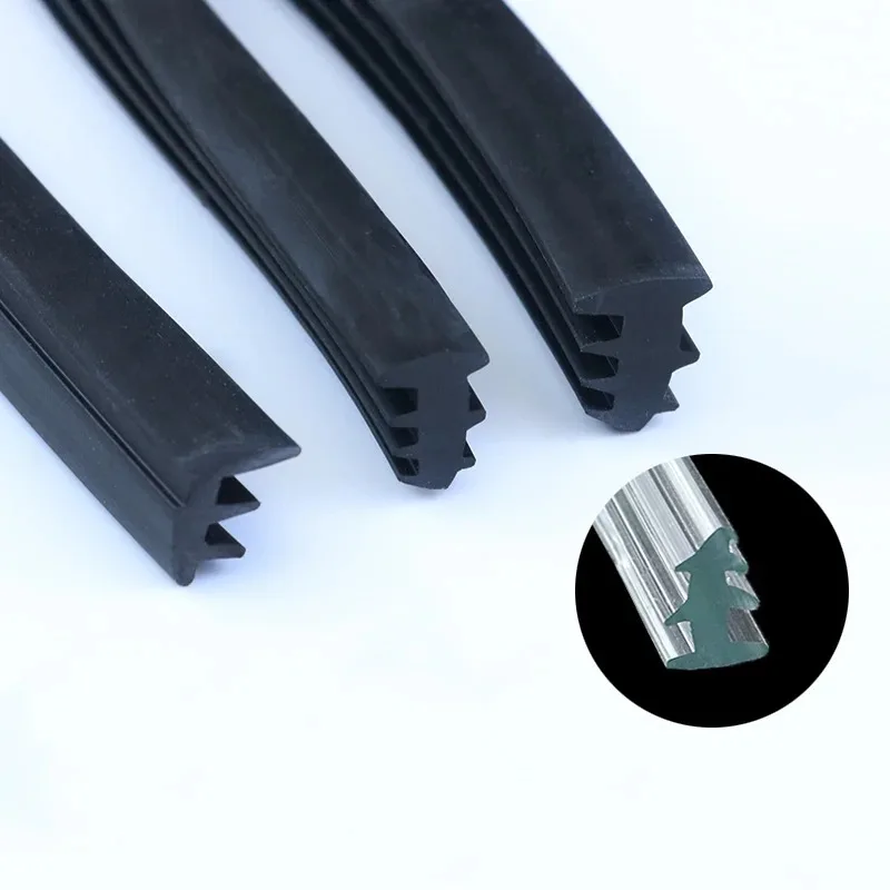 1/3/5M Door And Window Sealing Strip  Aluminum Alloy Fixed Glass Gap  Three T Type  Fill The Card Slot Rubber Strips Windproof