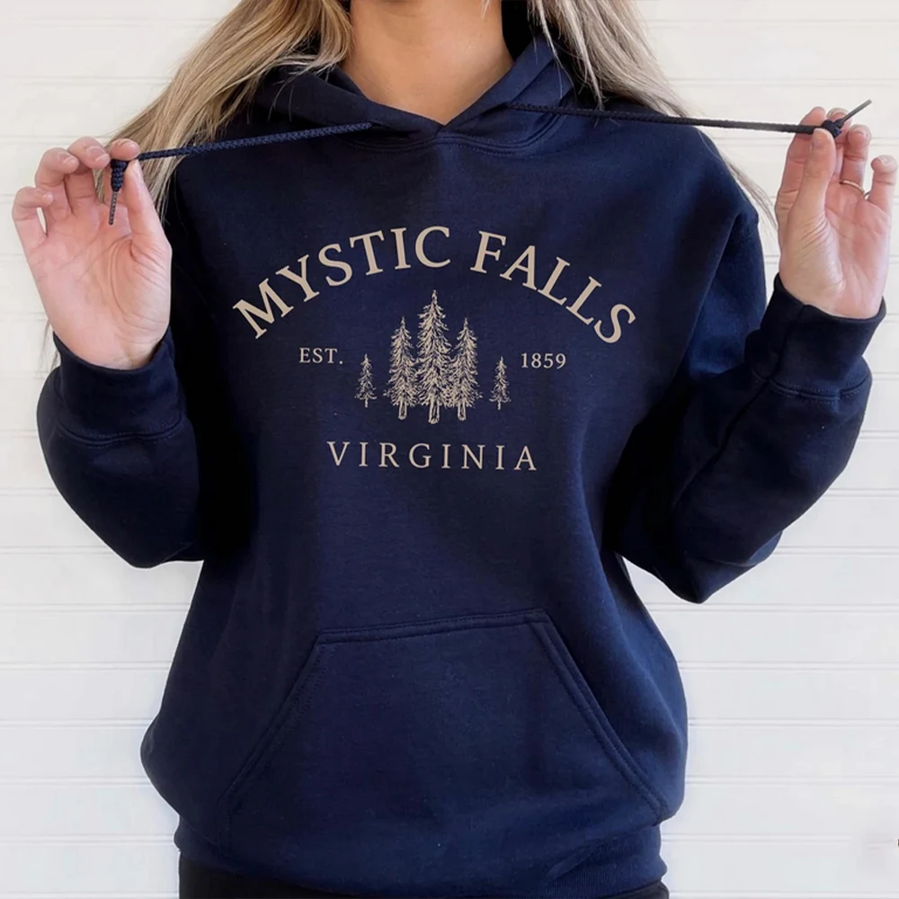 Рубашка Mystic Falls худи «Virginia» ators, пуловеры унисекс с длинным рукавом и круглым вырезом, худи, Повседневный свитер для фанатов вампира