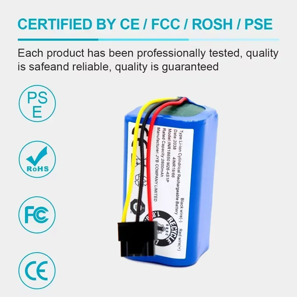 بطارية ليثيوم أيون قابلة لإعادة الشحن 14.4 فولت/14.8 فولت 2600 مللي أمبير في الساعة مناسبة لـ Xiaomi Mijia Mi Robot Vacuum Mop 2 Lite، C103، EVE CC & E10 B112/E12