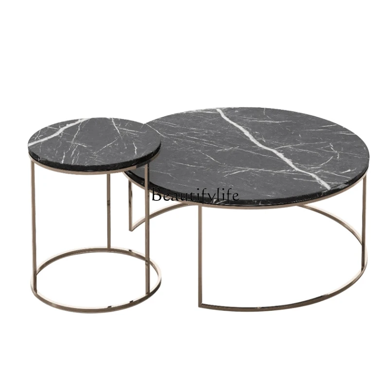 천연 대리석 라운드 커피 테이블 이미지