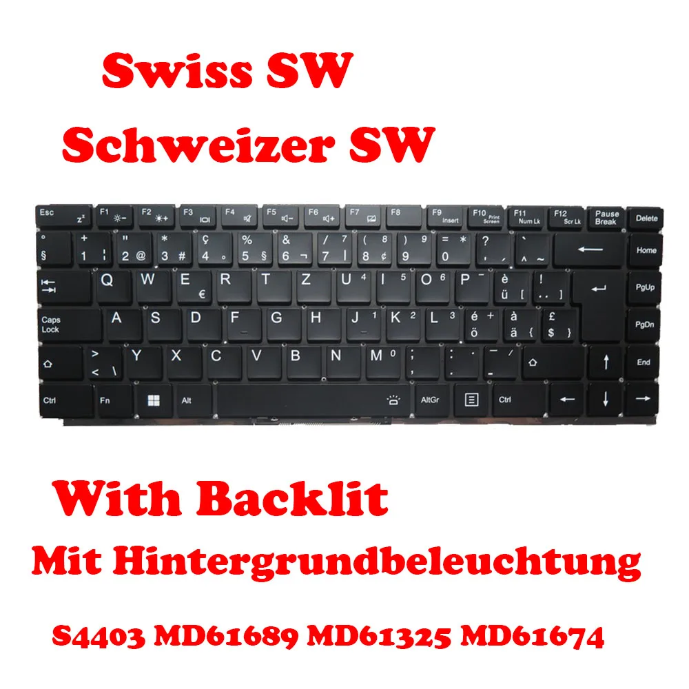 Laptop Backlit Black Keyboard For MEDION AKOYA S4403 MD61689 MD61325 MD61674 German GR/Swiss SW/Belgium BE