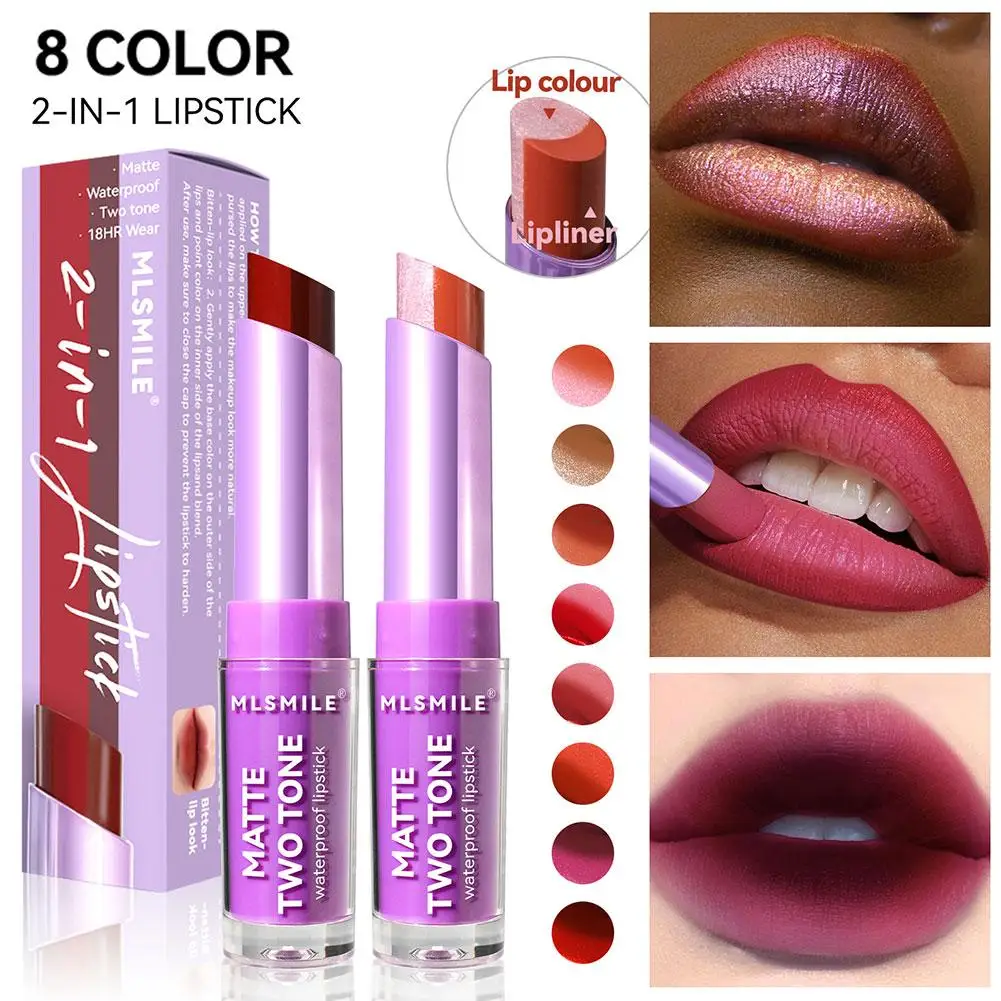 1pc Two-tone Lipstick Long Lasting Moisturizing Matte Cup Lips Waterproof Makeup Red Sexy Lip Non-stick Tint Diamond Pearle B5z3