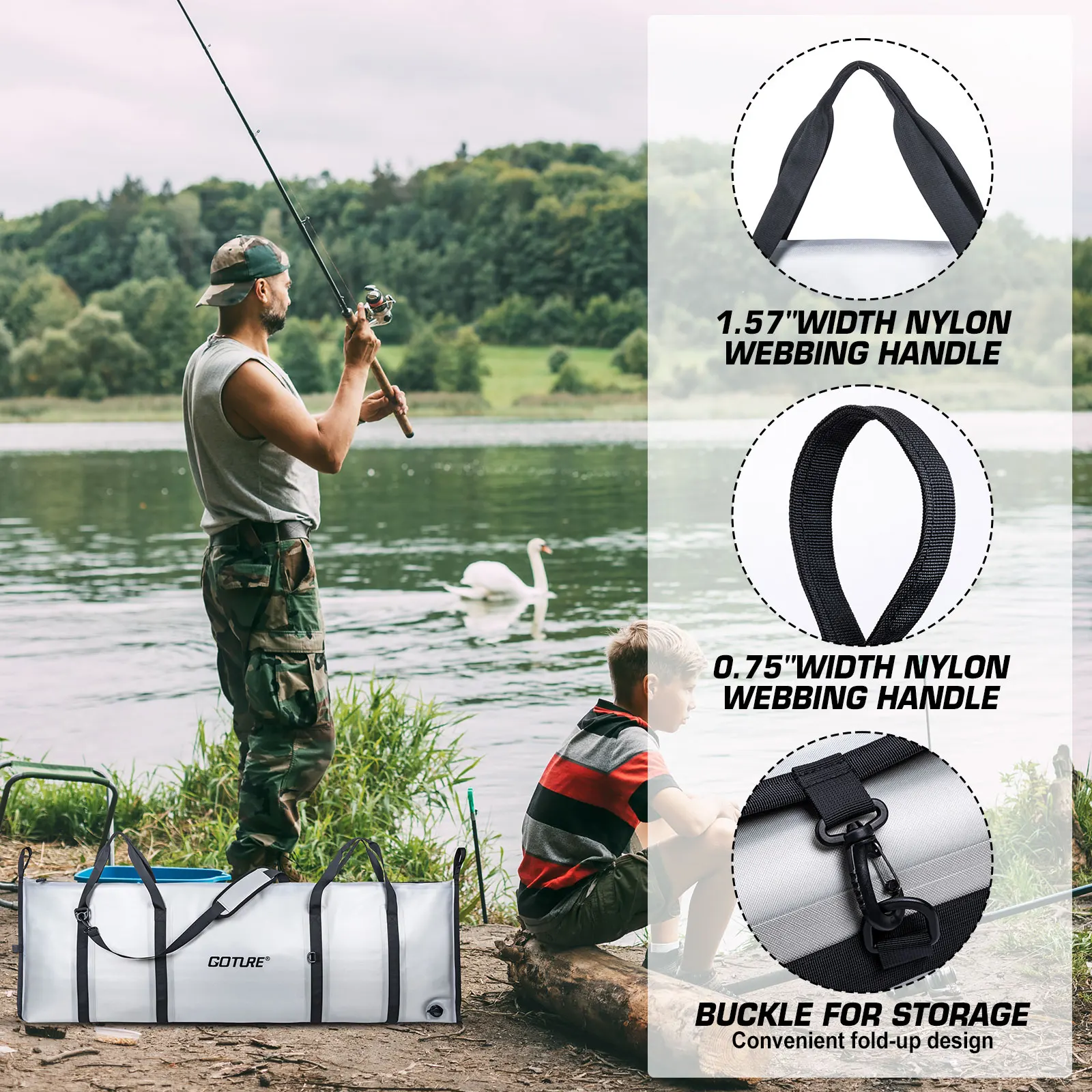 Goture Fishing Cooler Bag Live Fish Insulated Cooler Bag Freshness 72 Hour Cold Retention Collapsible Waterproof PVC Fish Bag