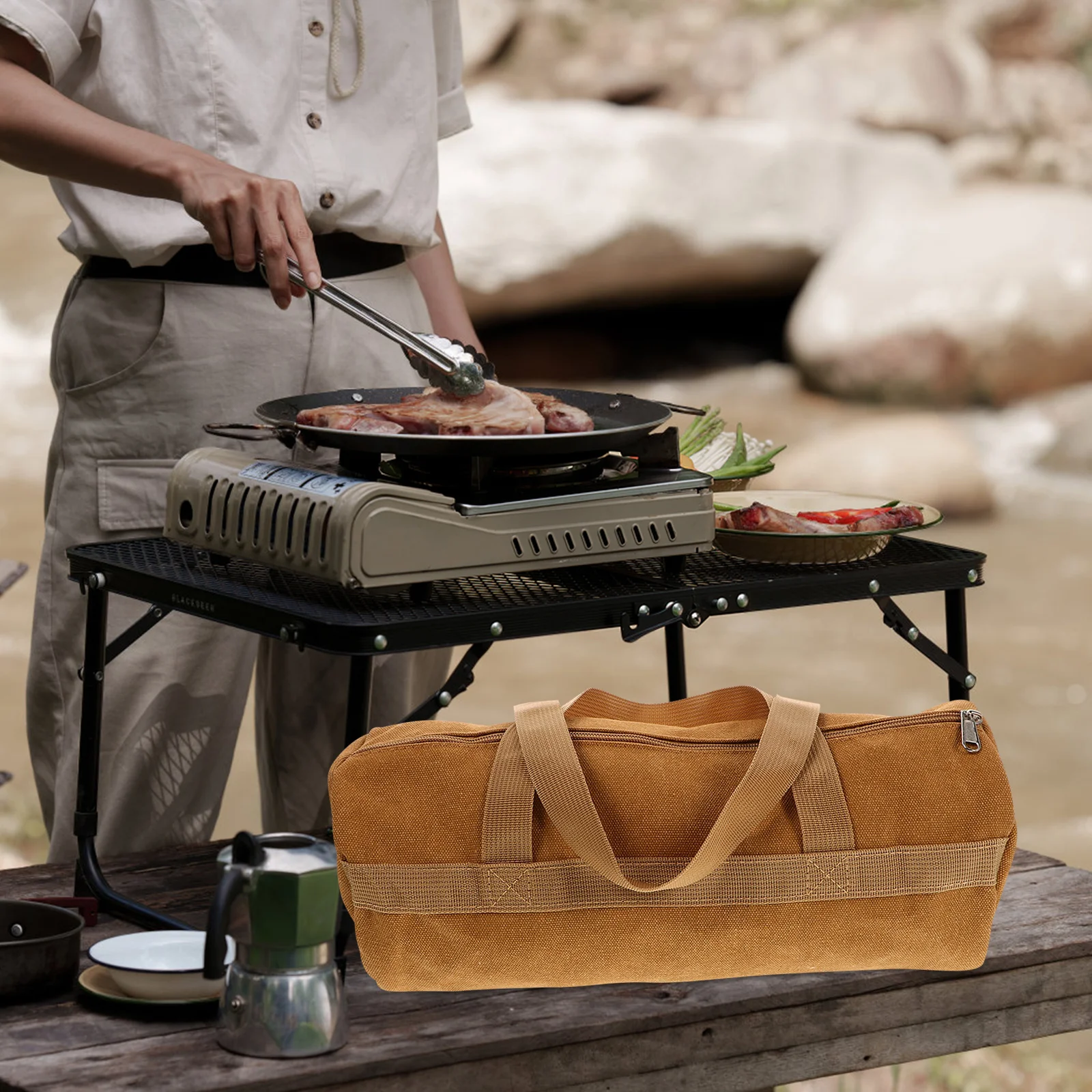 

Multifunctional Tent Peg Bag Large Canvas Storage Organizer Portable Camping Tool Holder Stake Container Camping Supplies