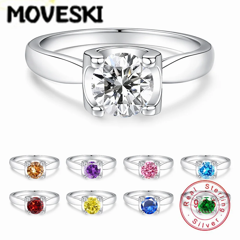 

MOVESKI 0.5/1CT Moissanite Ring 925 Sterling Silver Solitaire Engagement Wedding Band for Women Rings Fine Jewelry