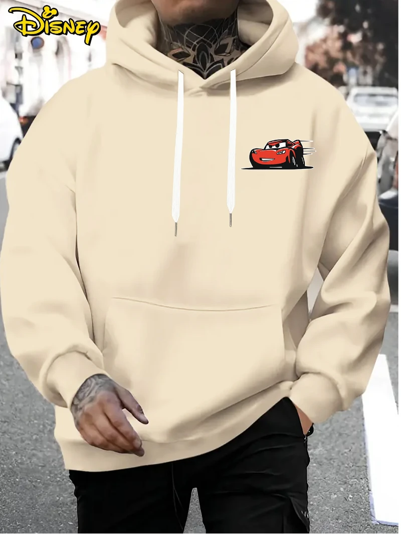 سترة ديزني هوديي - بلوفر رجالي بنمط الرسوم المتحركة الحمراء ماكوين بقلنسوة فضفاضة لخريف وشتاء سترة قطنية دافئة ومريحة