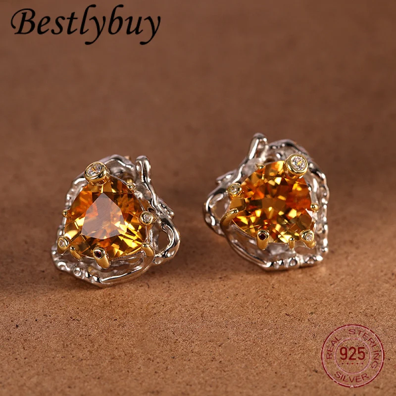 

Новые серебряные серьги S925, модные роскошные простые серьги с инкрустацией из натурального желтого кристалла, женский красивый подарок