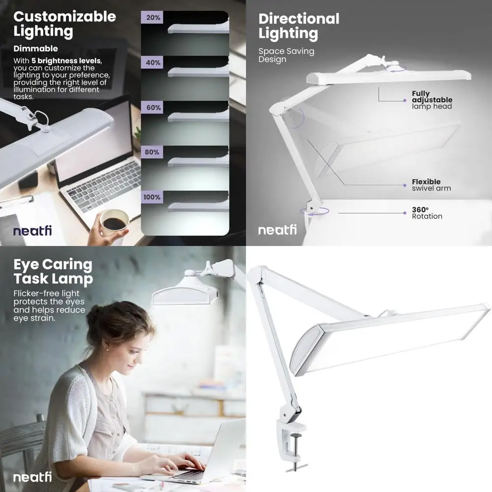 

Ультраяркая настольная лампа - 45 Вт LED, 3500 люмен, 26 режимов освещения, 5 уровней яркости, крепление на прищепке, отдельно стоящая, без мерцания (белая)