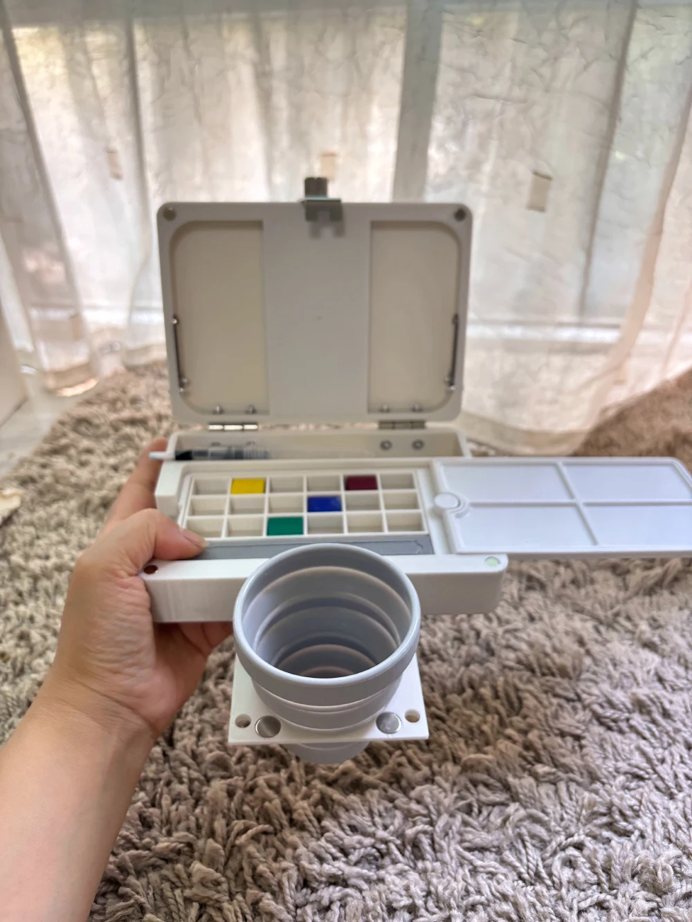 Mini Portable Watercolor Palette Box, 3D Printed PETG, with Water Cup, for Outdoor Sketching