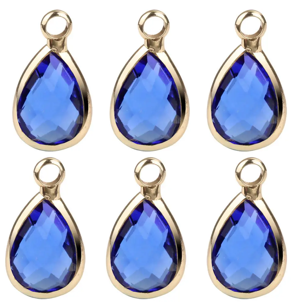 

6 шт. подвесок-капель из стекла с медным ободком для самостоятельного изготовления украшений, ожерелий, браслетов, темно-синие