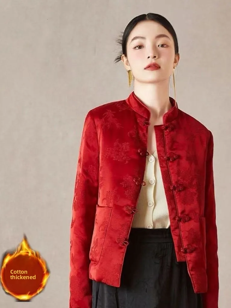 

Легкая пуховая куртка с эффектом похудения, красная, для свадьбы и помолвки, в этническом стиле, свободного кроя, с длинными рукавами