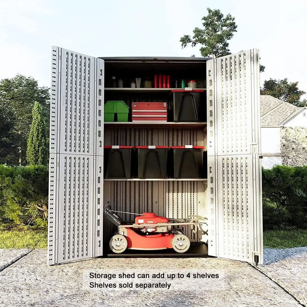 Polyethylene Outdoor Storage Cabinet, Vertical Storage Shed Perfect to Store Patio Furniture