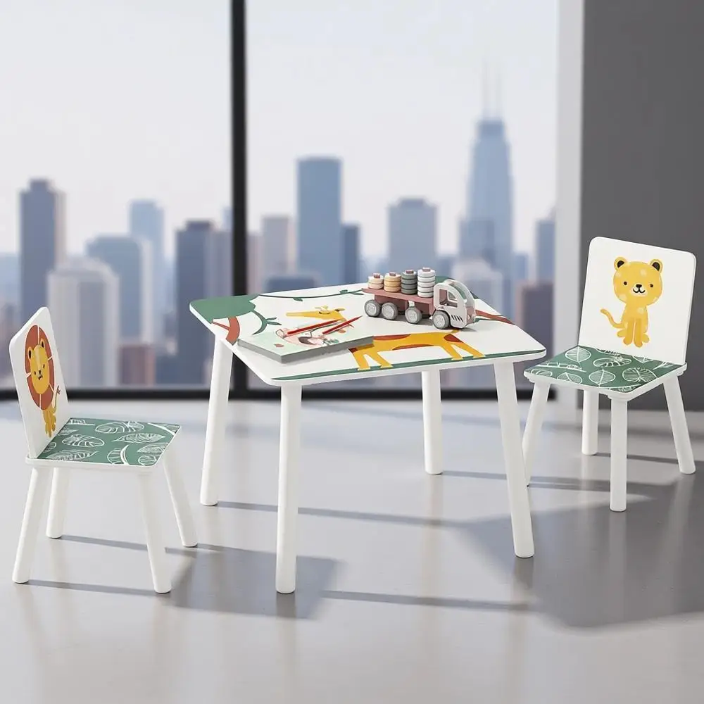 

Детский комплект из 3 предметов: стол и стулья для детей 3-8 лет, мебель для игровой комнаты с животным принтом, подходит для спальни, детской и игровой зоны.