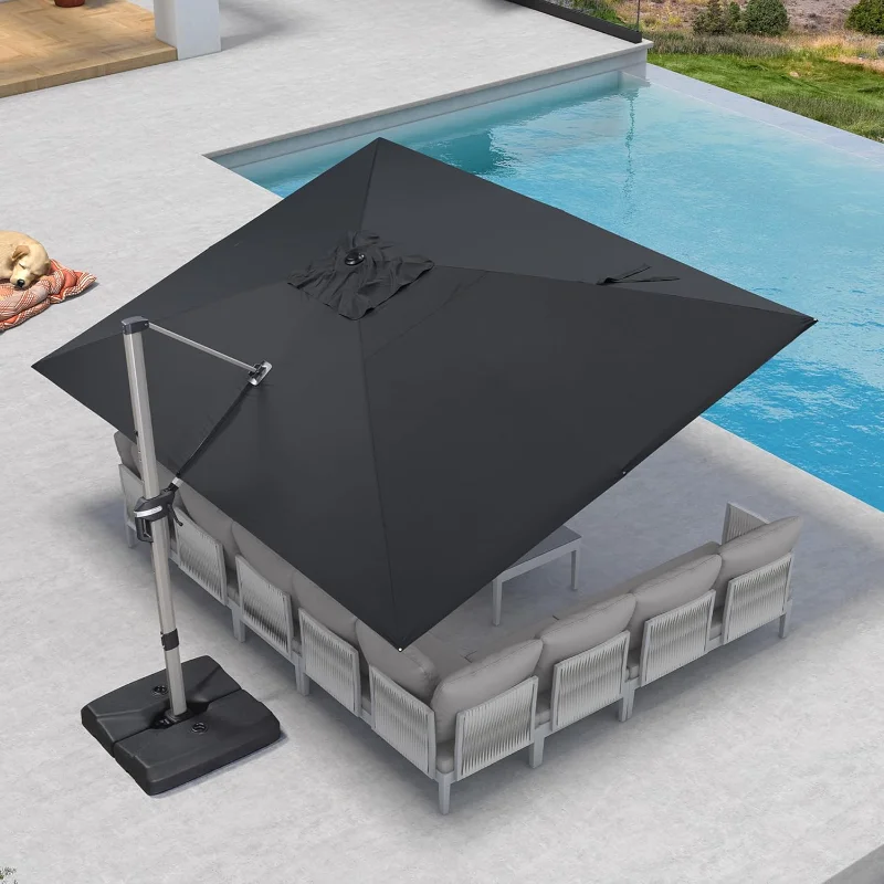 

PURPLE LEAF 10' X 13' Patio Umbrella, Rectangle Outdoor Cantilever Umbrella, Aluminum Offset Umbrella with Champagne Frame
