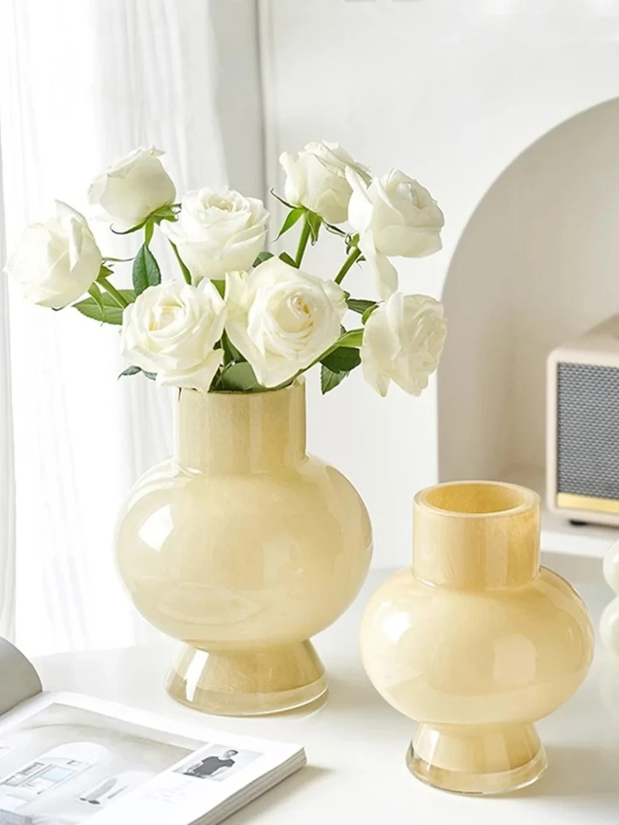 Milk Cream Style Fenton Luxury Glass Flower Vase Nordic Pure Color Bedroom Living Room Desktop Large Medium Small Size