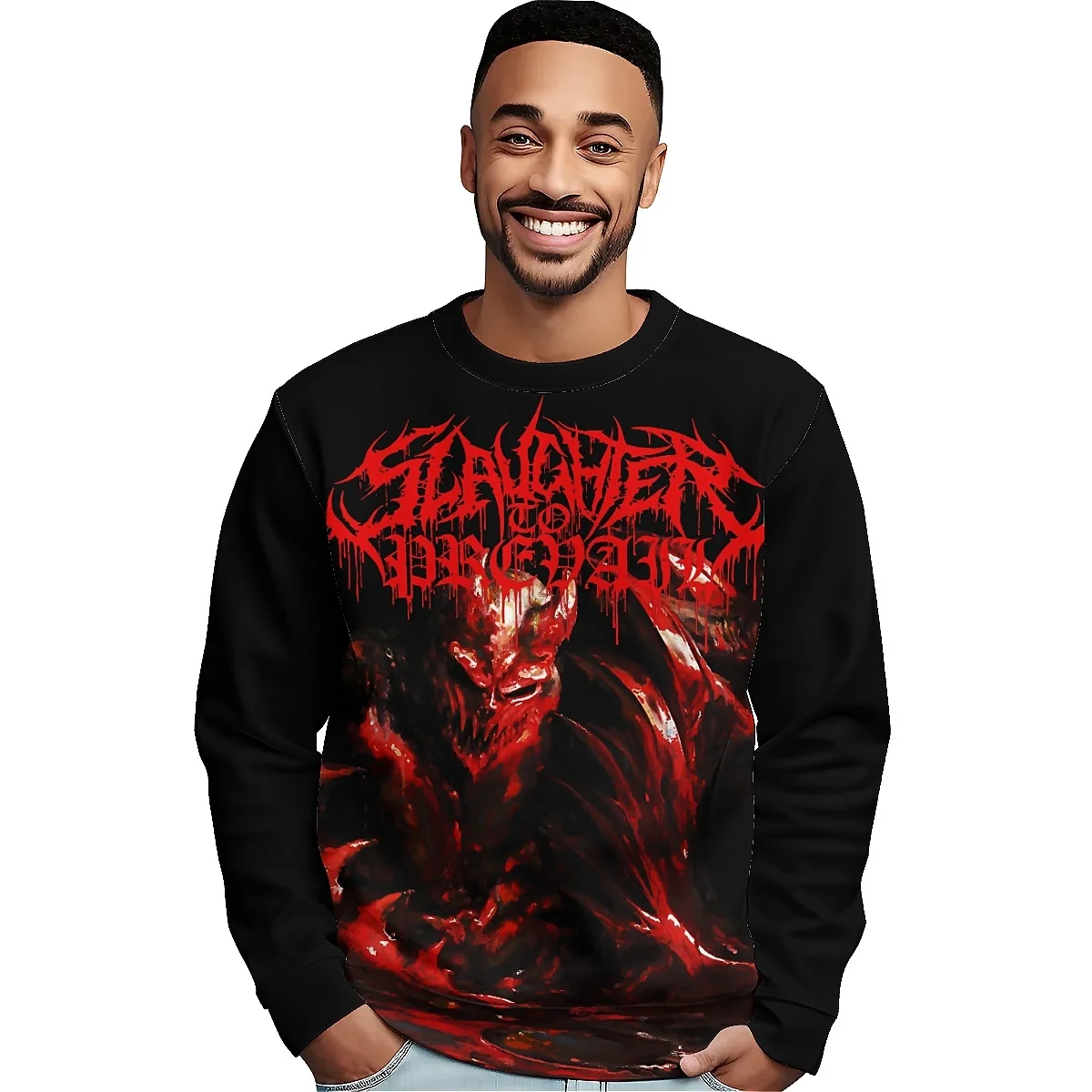LIASOSO 3D Printed Slaughter To Prevail Sweatshirt Iconic Deathcore Long Sleeve Round Neck Harajuku Top for Men & Women Style