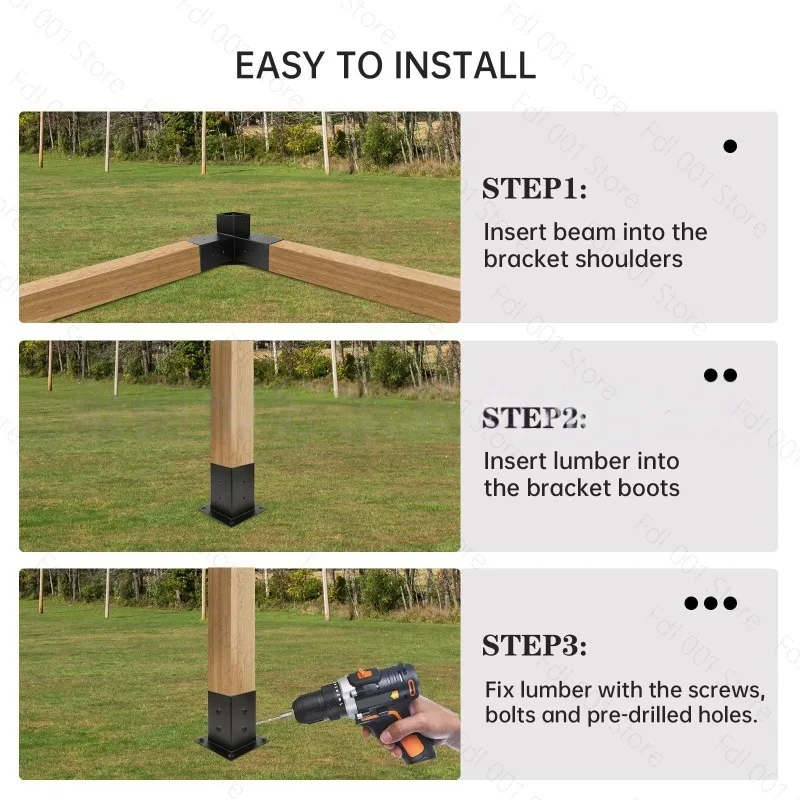 Gazebo Set Bracket Three-way Right-angle Bracket Rear Seat Kit Wooden Beam Gazebo Patio Wooden House