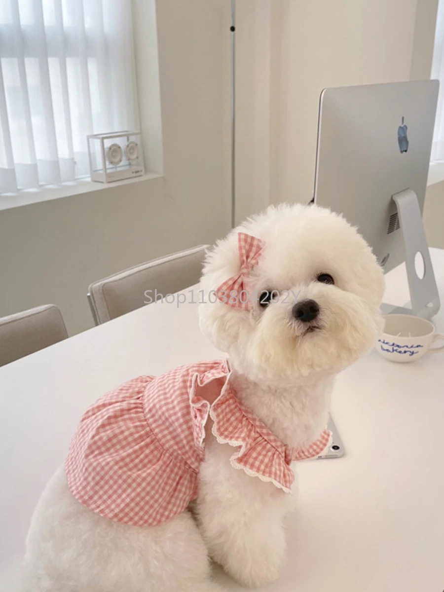 

Dog Clothes Princess Pink Plaid Dress Pet Clothing Teddy/Pomeranian Bichon Small Dog Cat Skirt