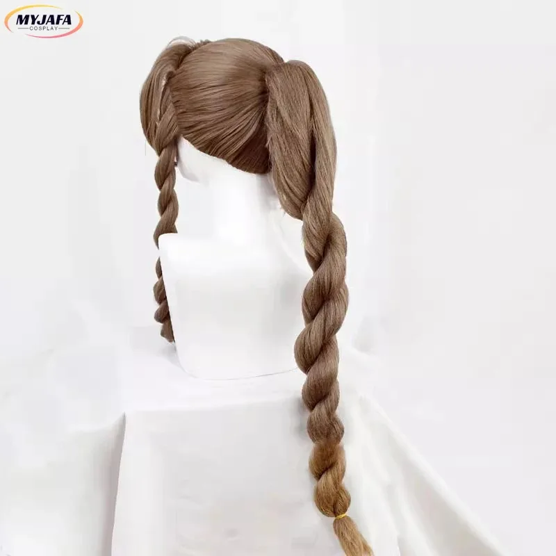 ايريث غينسبورو شعر مستعار تأثيري لعبة FFVII FF7 ايريث براون طويل شعر مستعار مضفر مقاومة للحرارة الاصطناعية خصلات الشعر المستعار + غطاء شعر مستعار