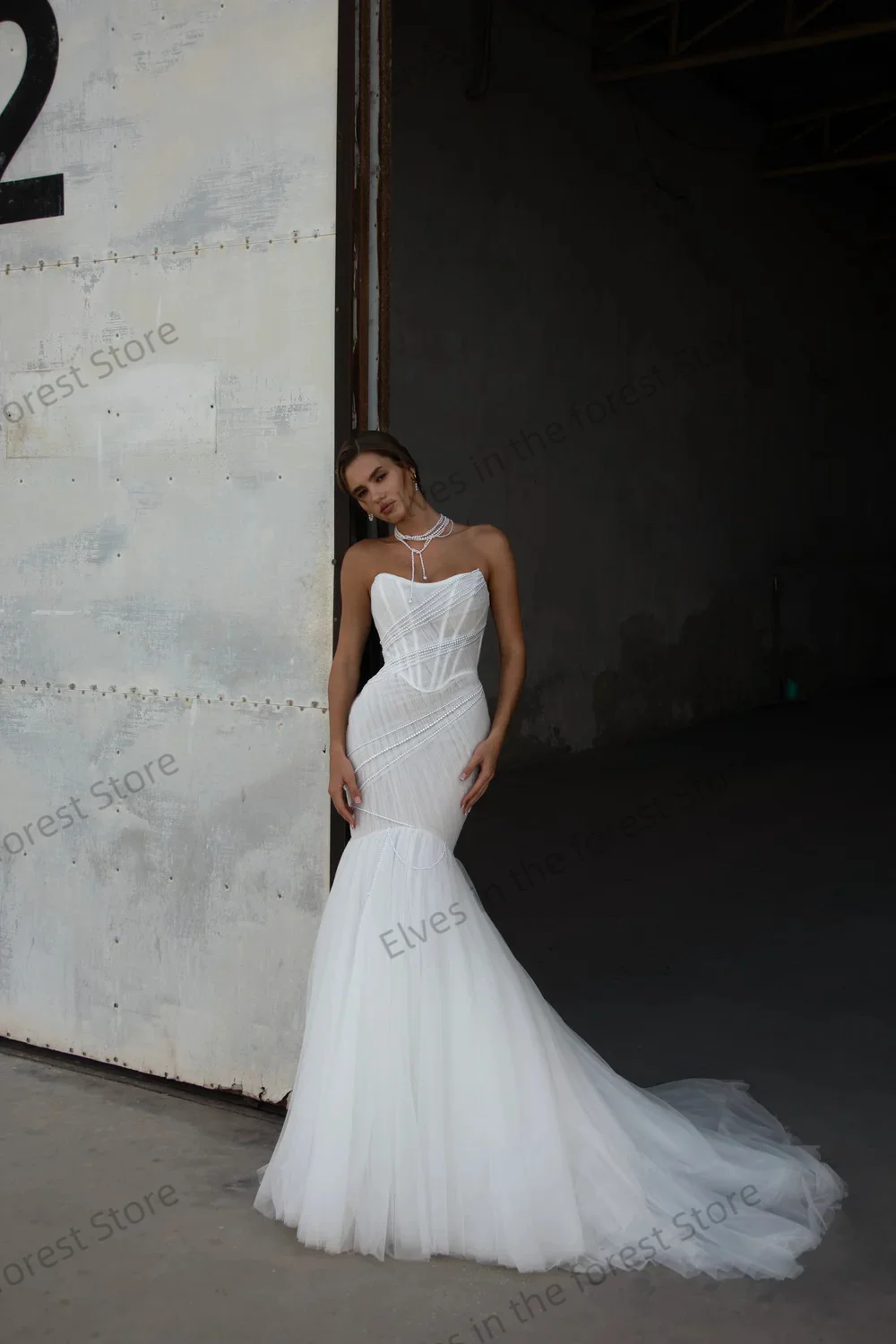 Simple White Mermaid Wedding Dresses Sweetheart Pearls Civil Bridal Gowns Modern Women Beading Vestidos De Mariee Customzied
