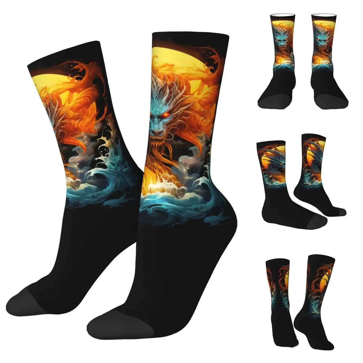 3D printing cosy Unisex Sock,Windproof Chinese Loong Dragon Interesting Four Seasons Socks