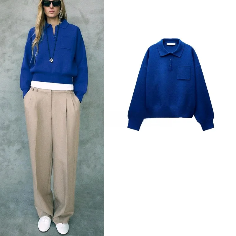 

Весенняя новинка: Женский универсальный вязаный свитер с длинным рукавом, свободного кроя, с декоративными элементами, для повседневной носки