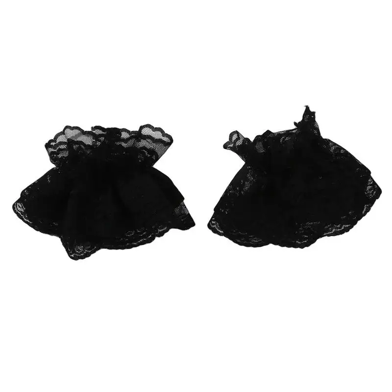 2 ชิ้น/คู่ Lolita มือข้อมือ Ruffled ดอกไม้ลูกไม้สีดําสร้อยข้อมือ Elegant ผู้หญิงหญิงนาฬิกาข้อมืออุ่นถุงมือ