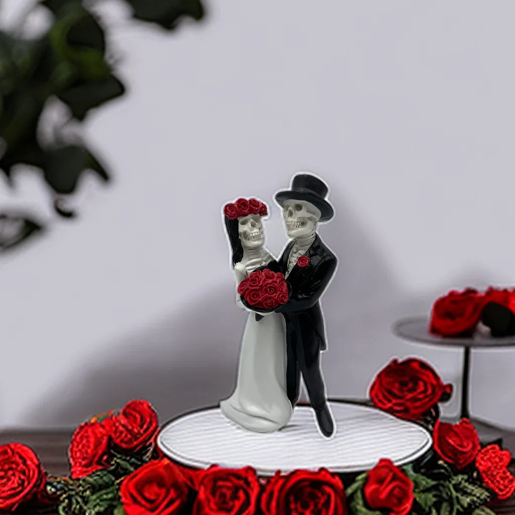 Skeleton Couple Statue, Love Never Dies Bride and Groom Skeleton Couple Wedding Figurine Day of The Dead Skulls Resin Spooky Hal