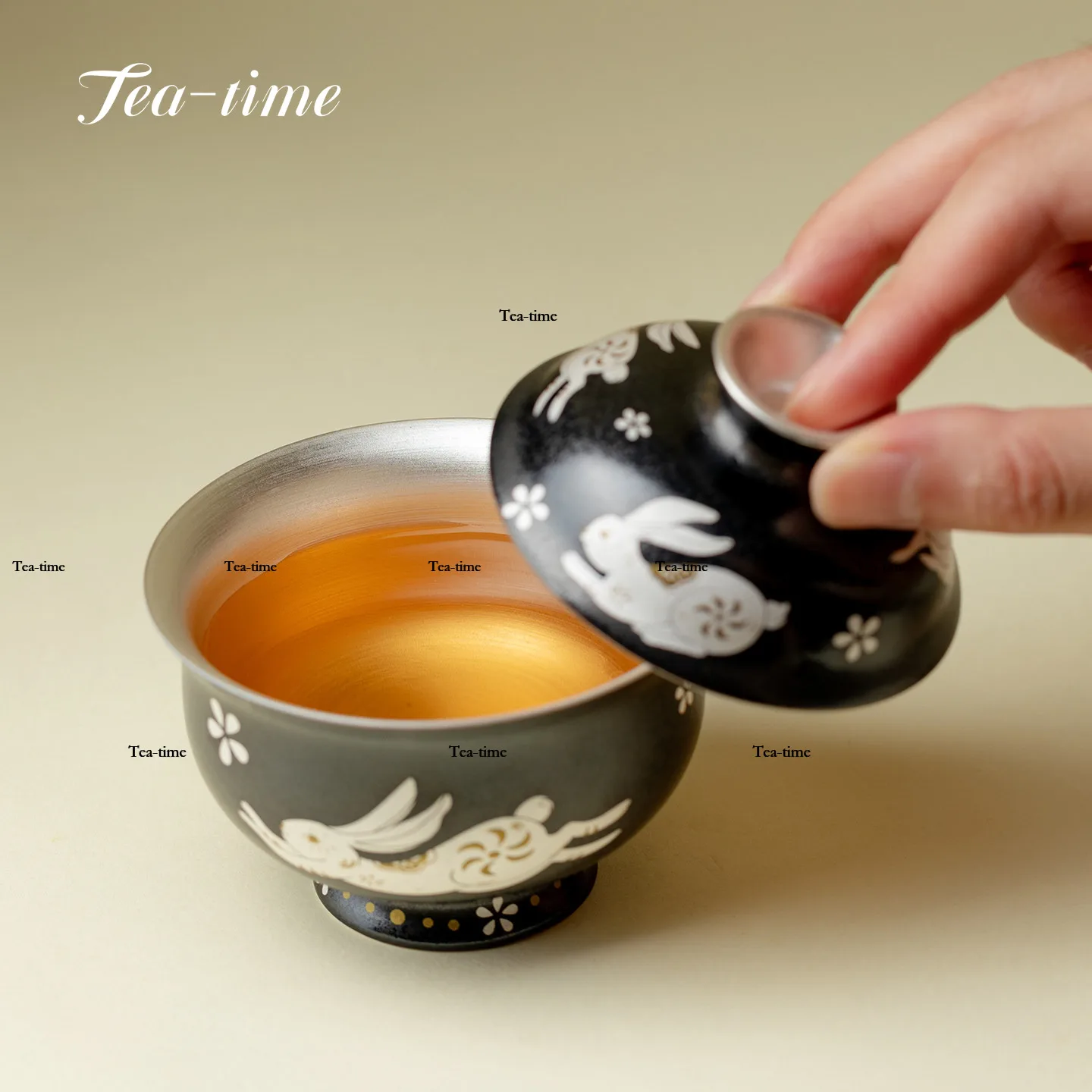 Gilded Silver Gaiwan Creative Silver Ceramic Tea Bowl Rabbit Aesthetic Cups  Tool Cup Kung Fu Dawan Cover Bowl Puer Chinese Clay