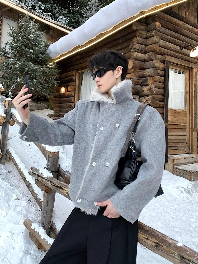 2025 Men's Winter New Simple High-end Faux Fur Collar Jackets Parkas Men's Double-breasted Thickened Warm Stand Collar Parkas