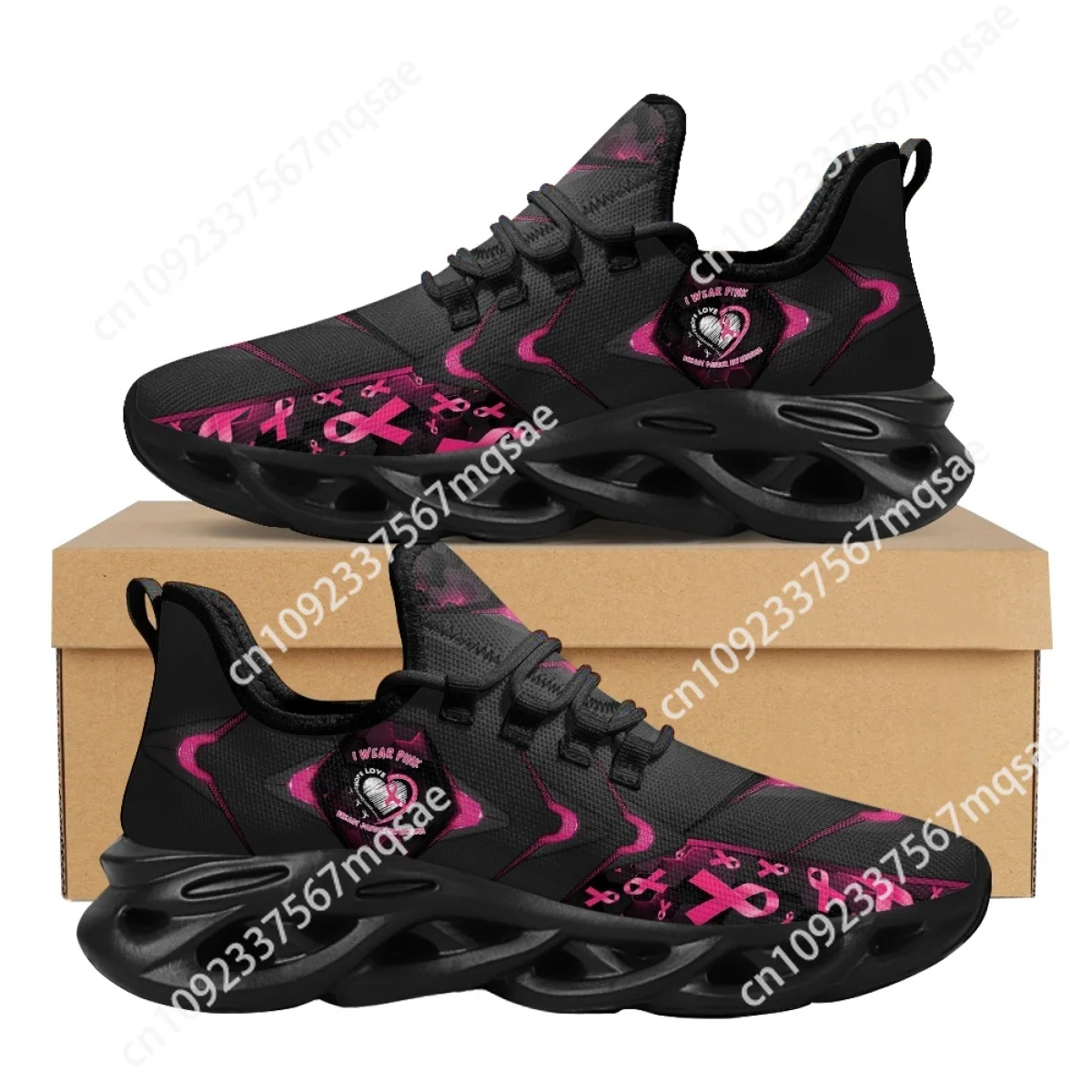 

Custom Breast Cancer Shoes Light Soft Flats for Women I Wear Pink Breast Cancer Mesh Sneakers Outdoor Walking Footwear 2023