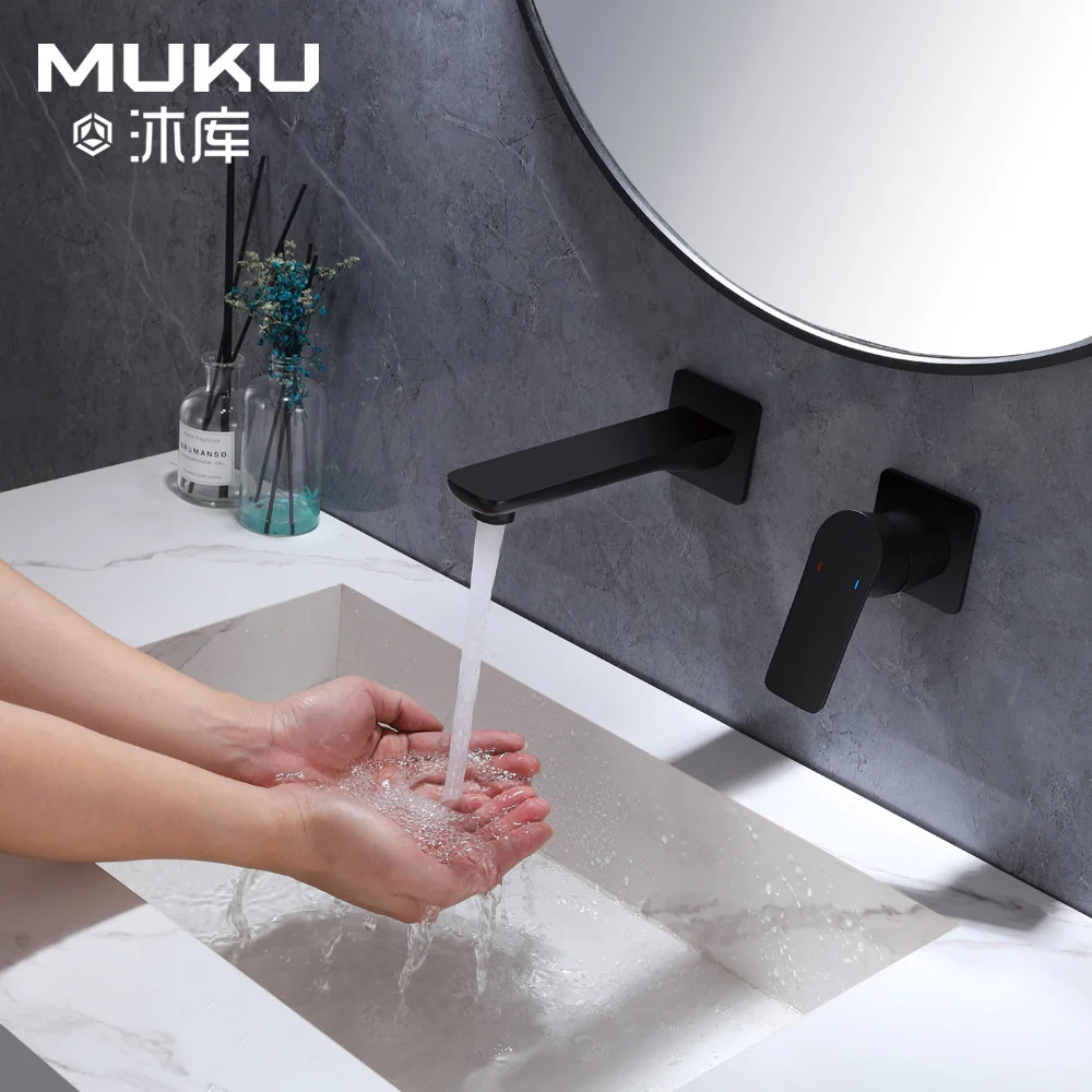 

Bathroom Concealed Embedded Basin Faucet Black Brass Cold&Hot Water Mixer Tap Washbasin Wall Mount Gun Gray Sink Crane Faucet