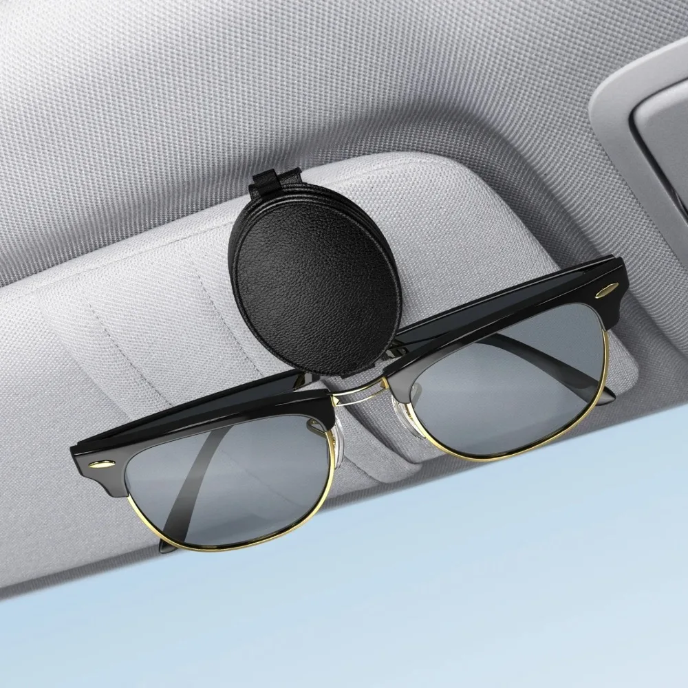 Sunglasses Holders for Car Sun Visor, Magnetic Leather Glasses Eyeglass Hanger Clip for Car, Car Visor Accessories for Men Women