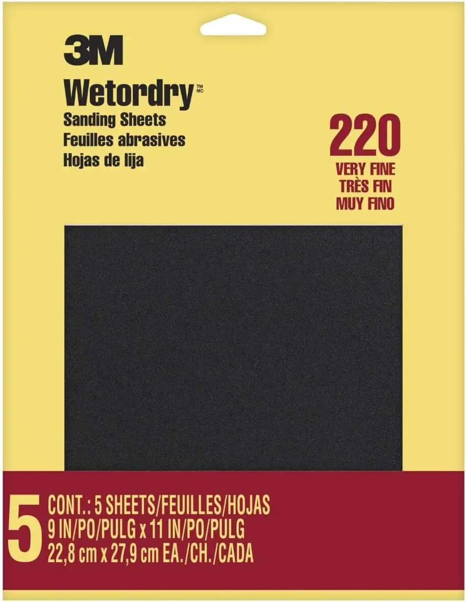 

5 Sheets 9x11 Inch 220 Grit Wet Dry Sandpaper, Very Fine for Varnish Lacquer Paint Finishing