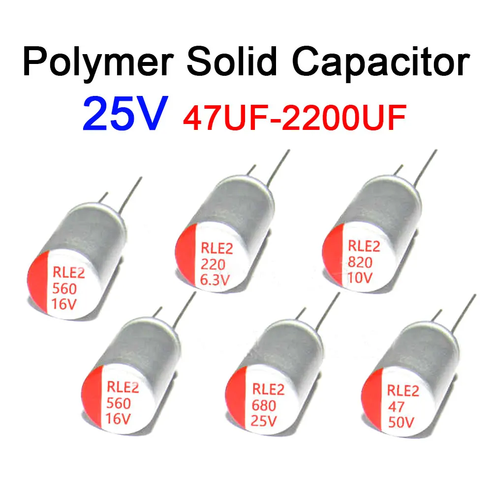 Capacitor sólido de polímero, capacitor eletrolítico sólido 25v 47uf 100uf 220uf 270uf 330uf 470uf 680uf 820uf 1000uf 2200uf dip com 10 peças