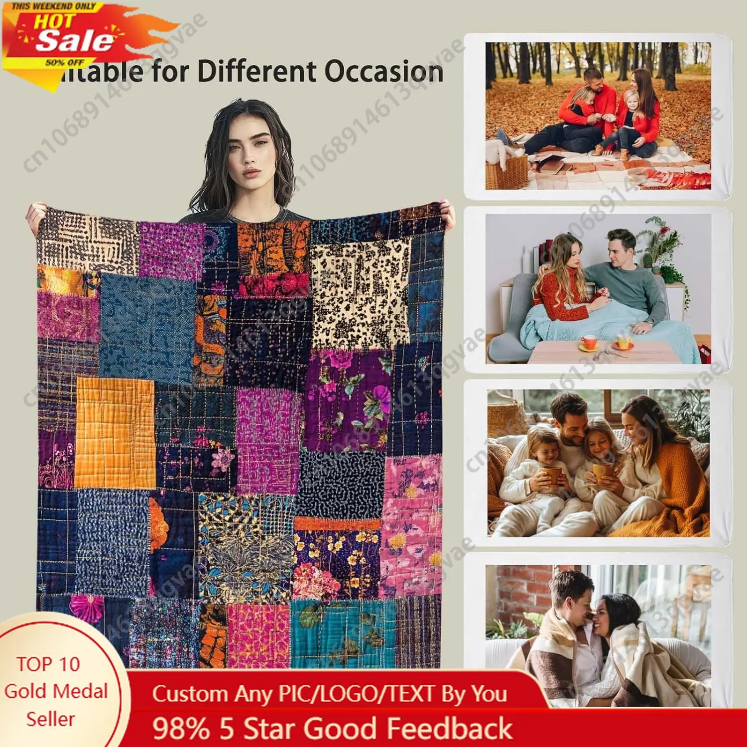 

Layered Printed Patchwork Quilt Blanket Rustic Multicolor Throw for Cozy Nights Bedding for Women Seniors Home Custom blankets