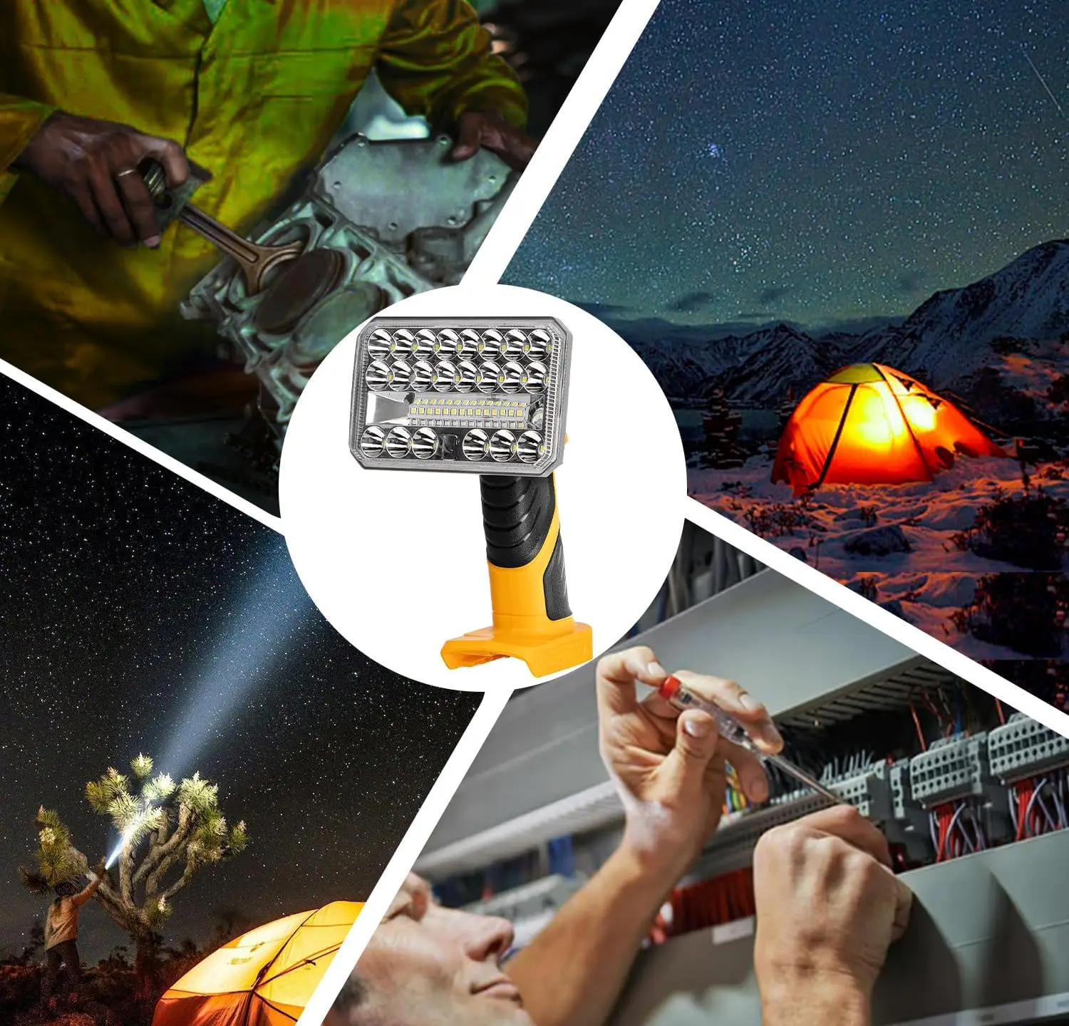For Dewalt 20V Li-Ion Work Light, 2000LM Flashlight, 90° Pivot, 3 Brightness, USB, Emergency (Battery Not Included)