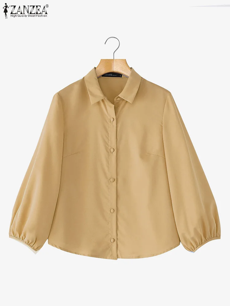 

ZANZEA 2025 Autumn Shirts Women Casual Loose Three Quarter Sleeve Tops Fashion Lapel Neck Tunic Lady Office Work Blusas