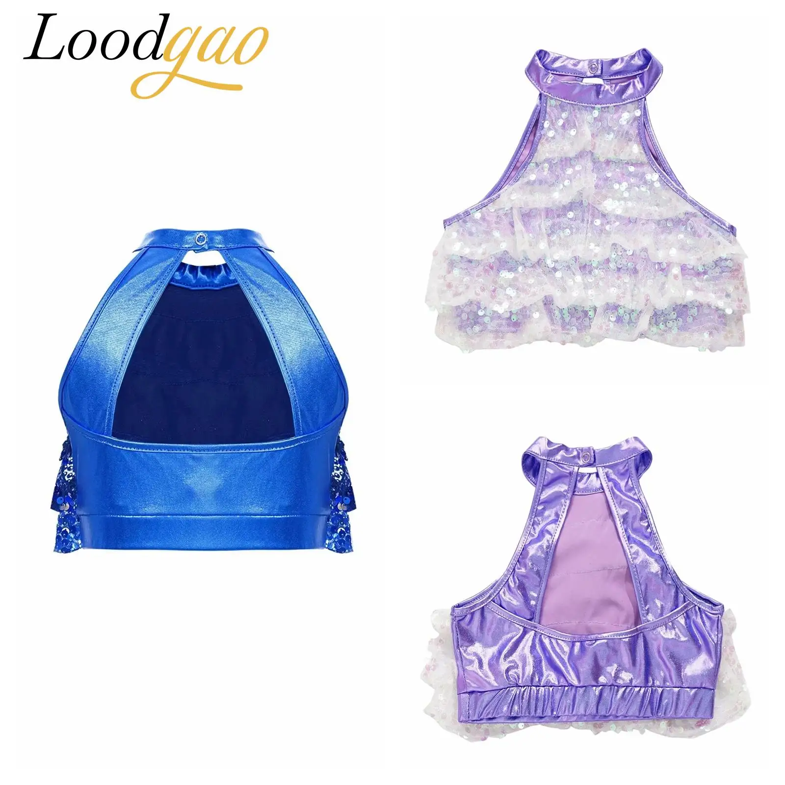 

Детский укороченный топ на бретелях, модные топы с блестками для девочек, многоуровневый жилет без рукавов с воротником-стойкой, детская уличная одежда для джазовых танцев, праздничная одежда