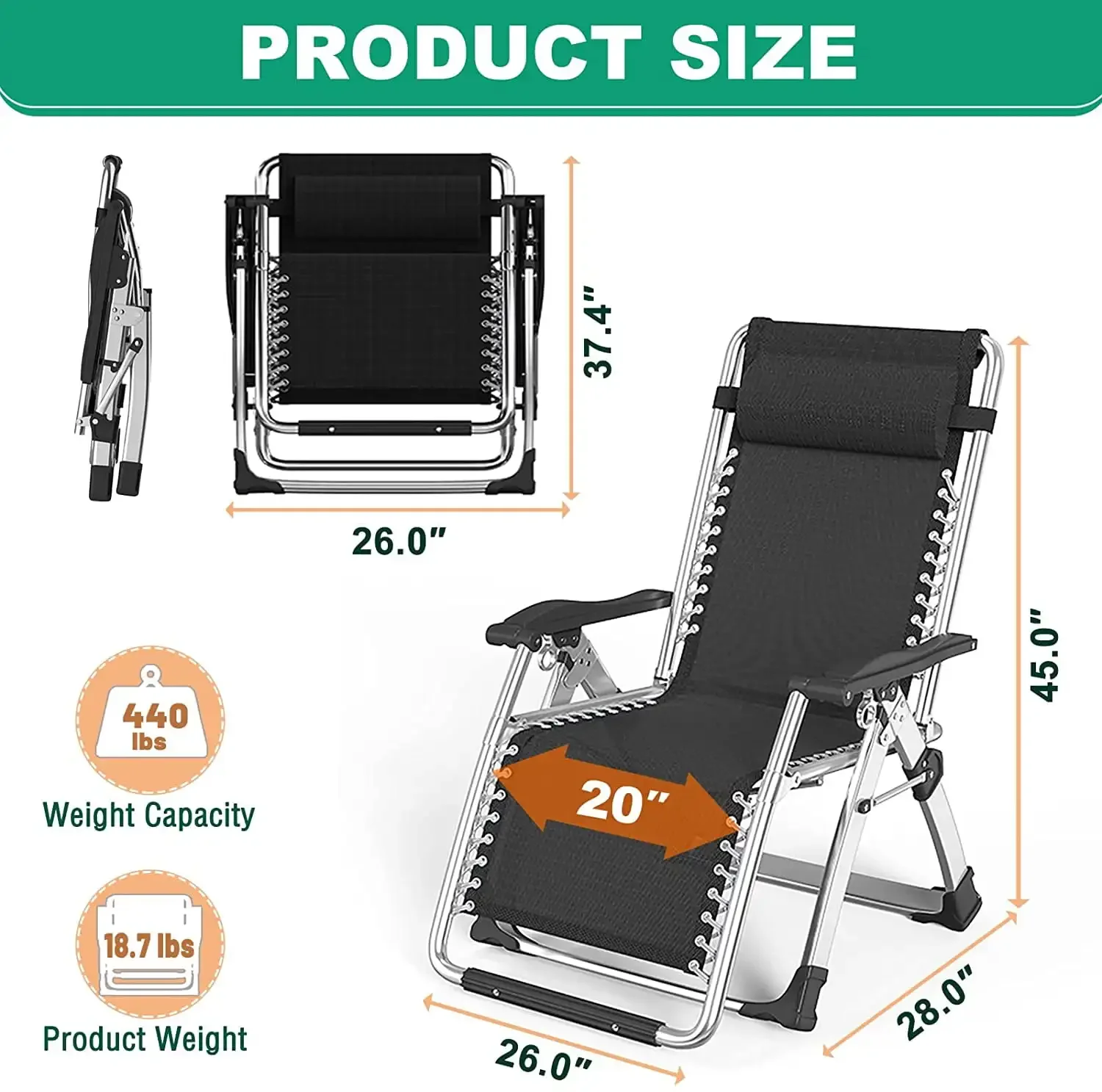 Zero Gravity Chair, Folding Adjustable 1 Indoor Reclining Lounge Chair with Removable Cushion, Headrest and Cup Holder image 5