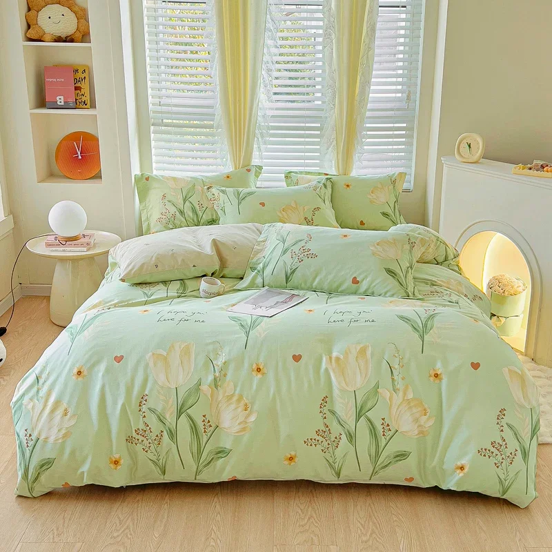 

Small Fresh Flower Duvet Cover Set with Pillowcases No Filling Ins Style Cotton Bedding Set Soft Skin Friendly for Bedroom Decor